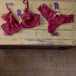 NWT FIGLEAVES OXBLOOD RED LACE LINGERIE SET